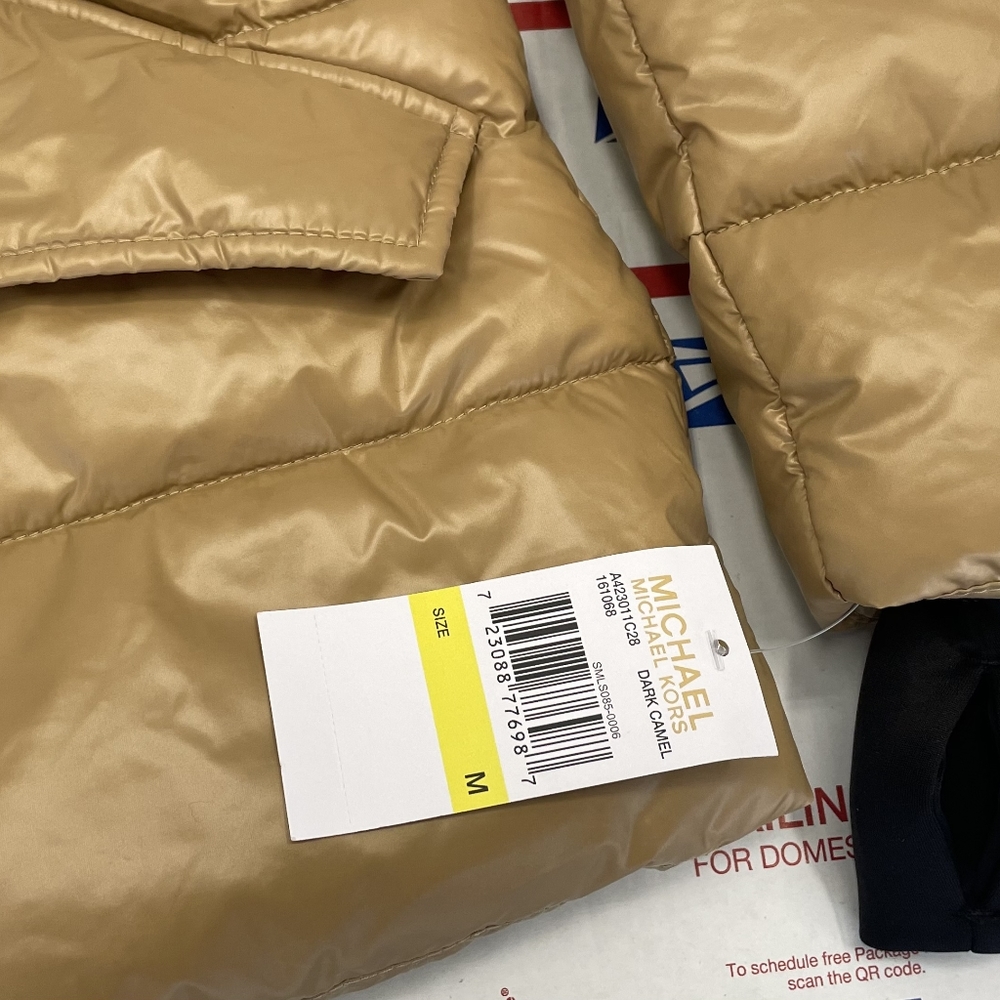Michael Kors Dark Camel MK Puffer Jacket Belted Designer Coat S - 3X - Picture 13 of 15